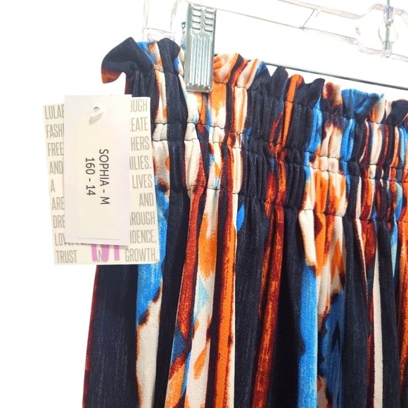 NWT LuLaRoe Sophia Ruffle Smock Skirt Blue Orange Southwest Design Size M - Picture 2 of 7